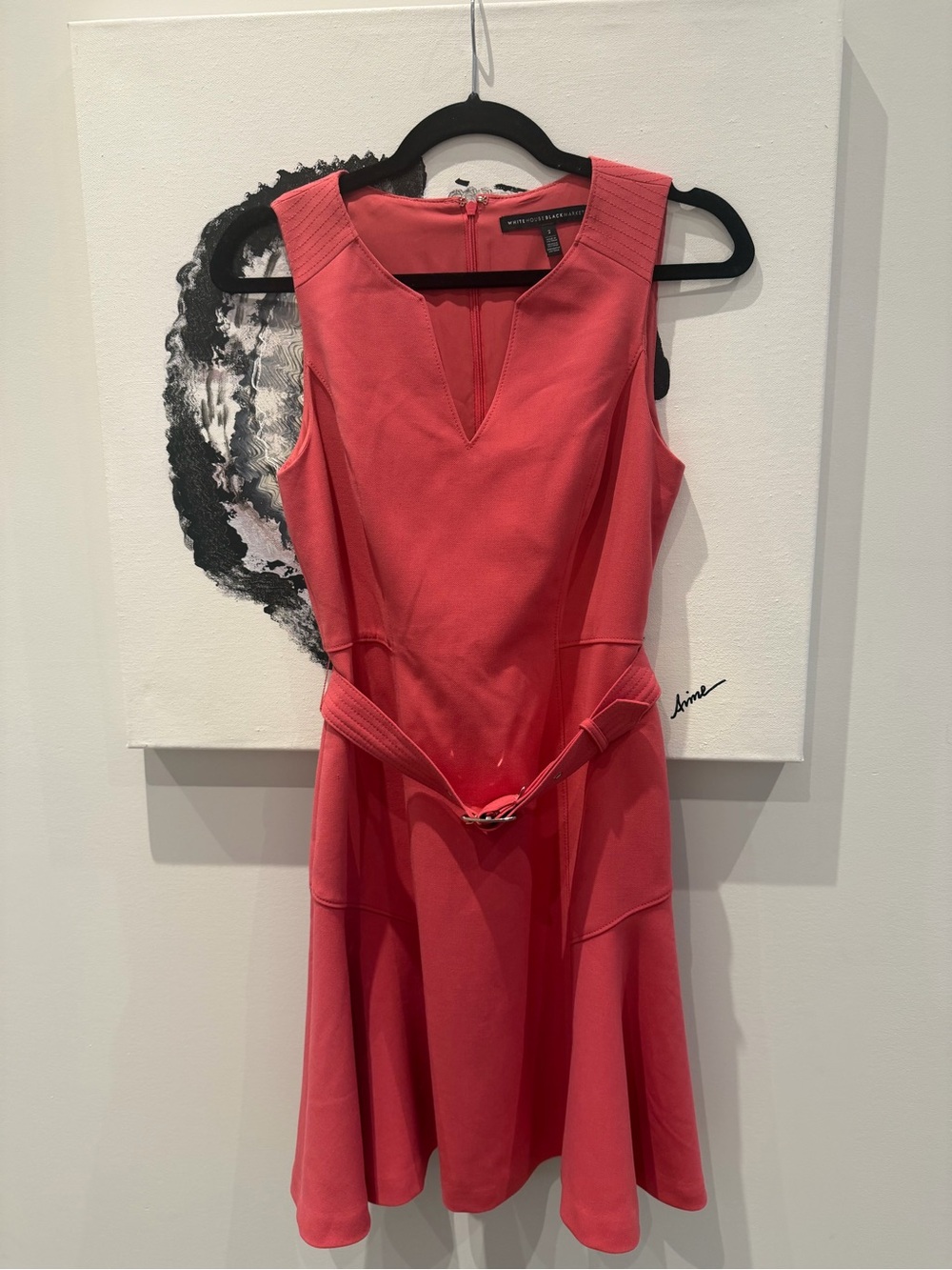 White House Black Market Coral Pink Sleeveless Belted Fit-and-Flare Dress